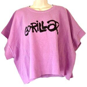 GORILLAZ UO Oversized Cropped Pink with Black Graphics Sweatshirt Womens L XL